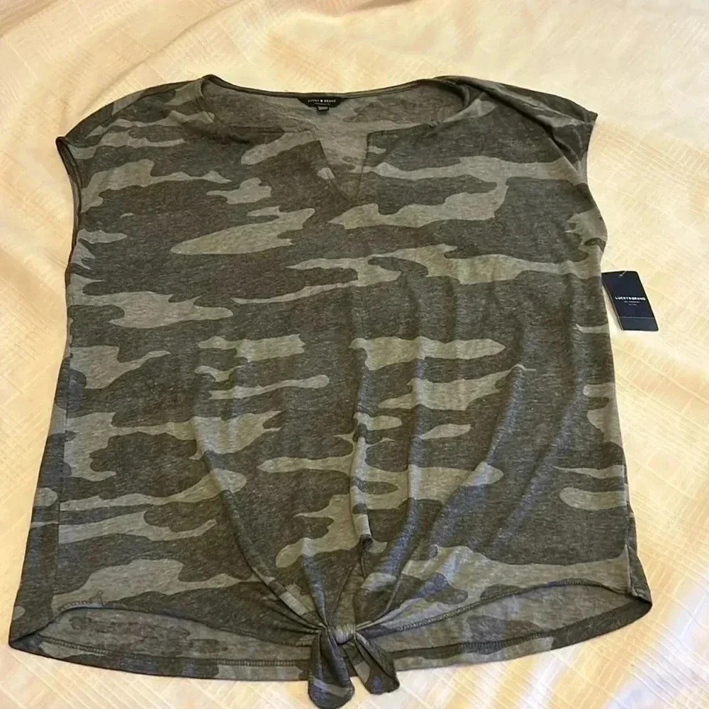 nwt LUCKY BRAND camo tie front TOP XL